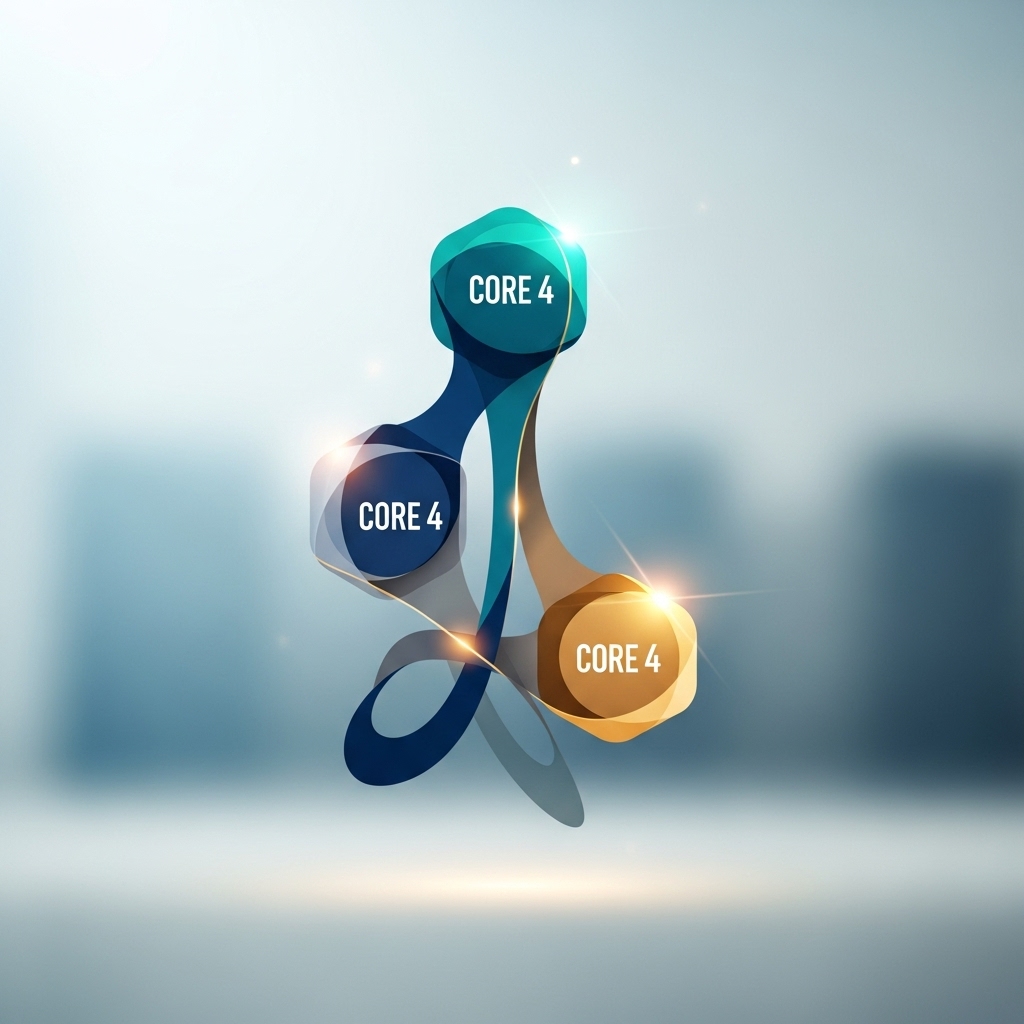 The Core 4 Marketing System - integrated approach showing Google Business Profile, Website, Social Media, and Email working together for local business visibility
