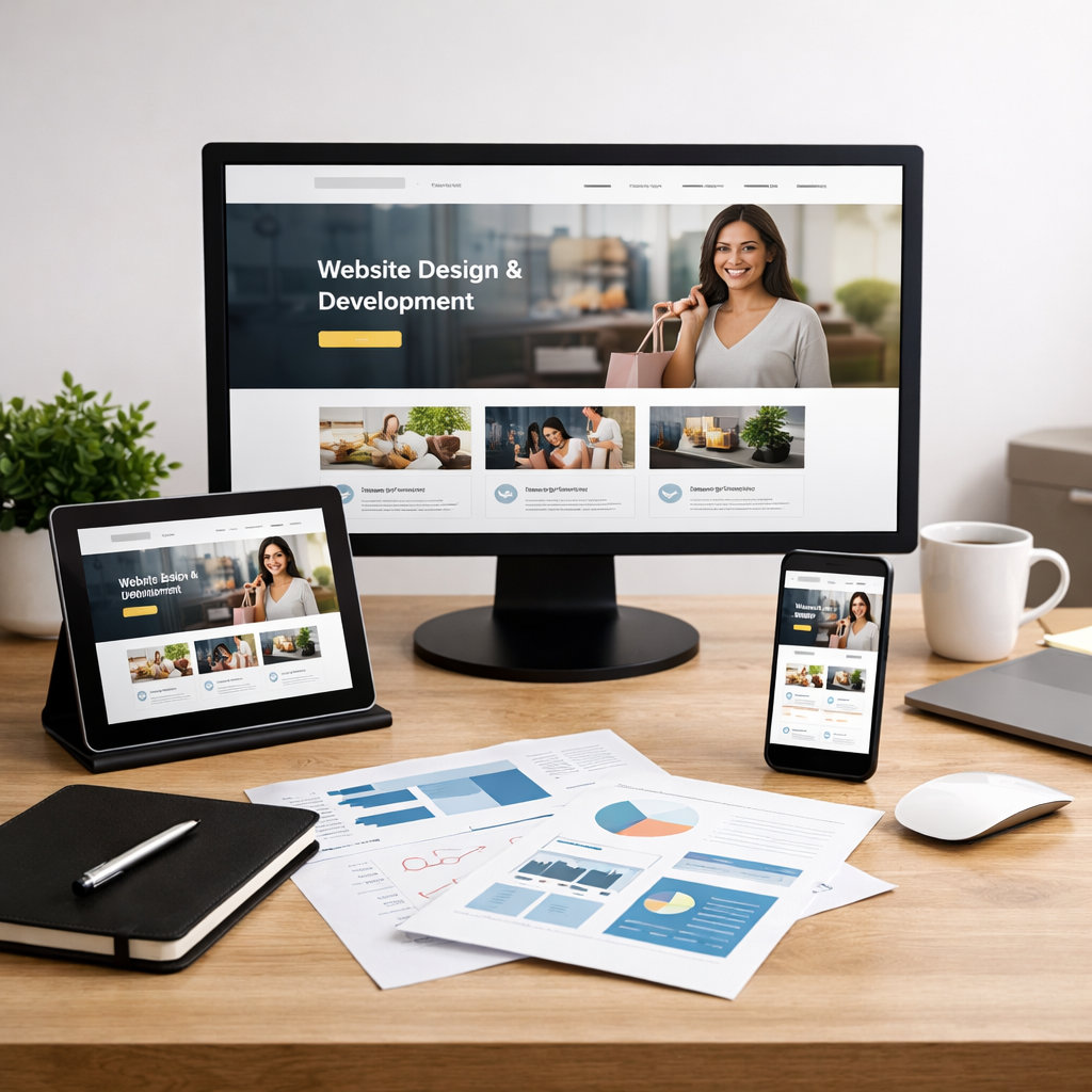 Professional website design displayed on multiple devices showing responsive, conversion-focused design